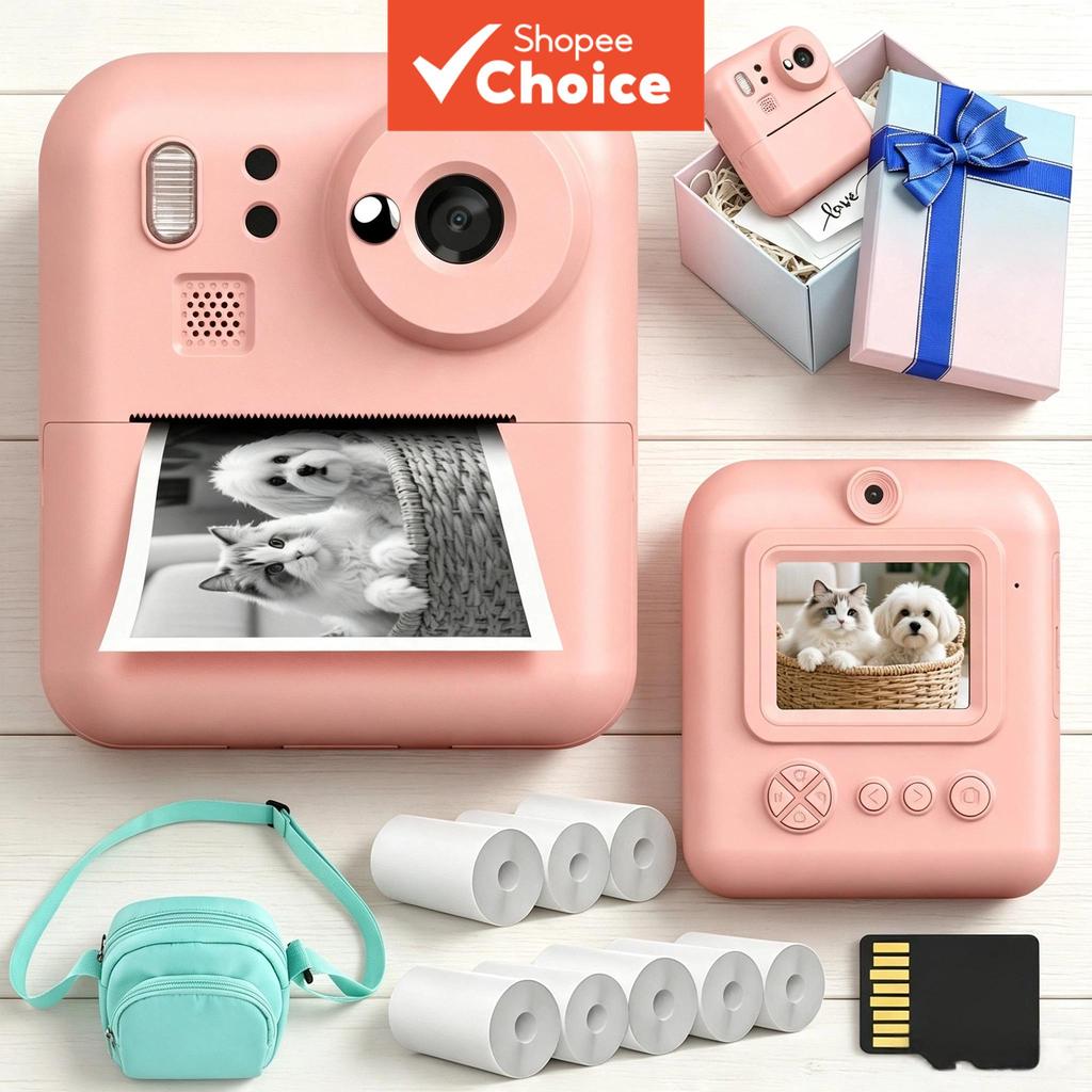 Mini Impressora Fotográfica Infantil Câmera De Impressão Instantânea 1080P Vídeo Lente Dupla Selfie 48MP Foto 2.4 Polega