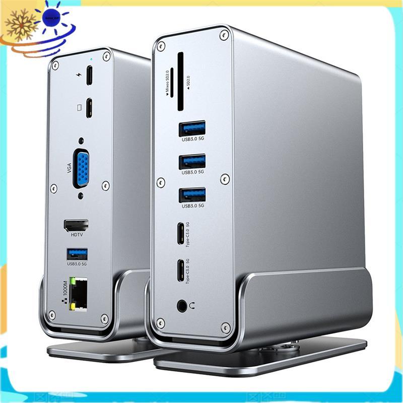 [Le's Shop] 13 Em 1 USB C HUB Docking Staion Dock Multi-Port 3.0 4K @ 60Hz-Adaptador De Áudio VGA RJ45 Compatível De 3.5