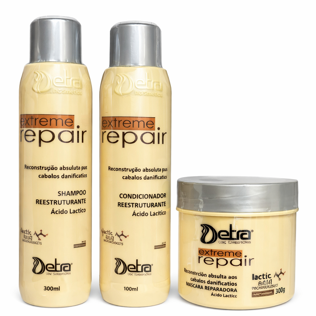 Kit Extreme Repair Home Care 3 Itens 300ml Detra Hair Hidratação e Reparação Absoluta Cabelo