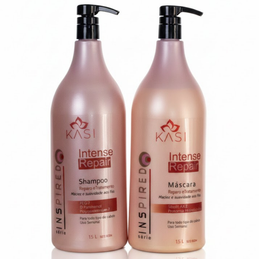 Kit Reconstrução Capilar Intense Repair Kasi | Shampoo + Máscara 1,5L | Cabelos Danificados e Desidratados