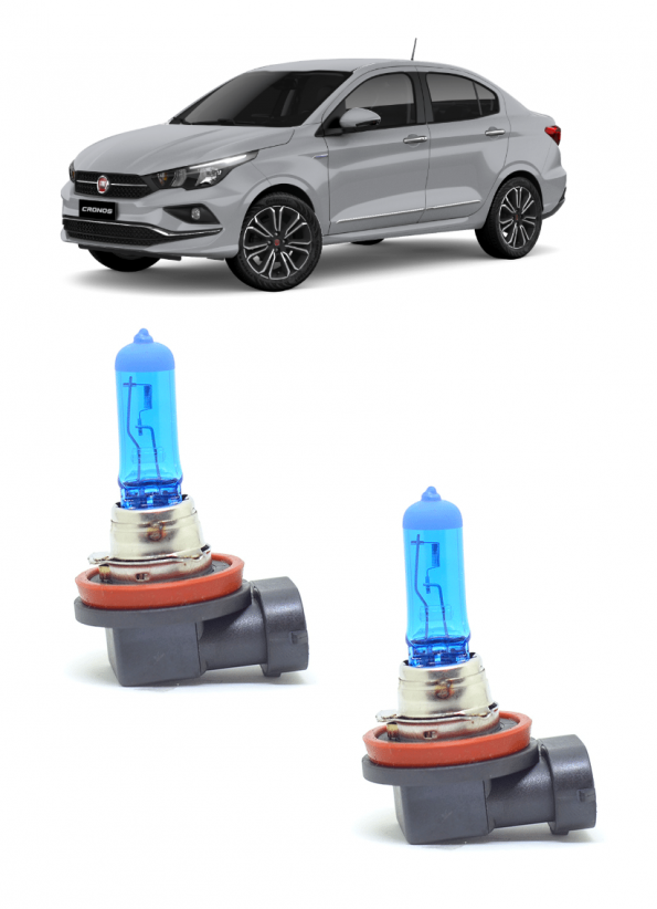 Par Lampada Super Branca Farol de Milha Fiat Cronos 2016 2017 2018 2019 8500K H11 12v/55w