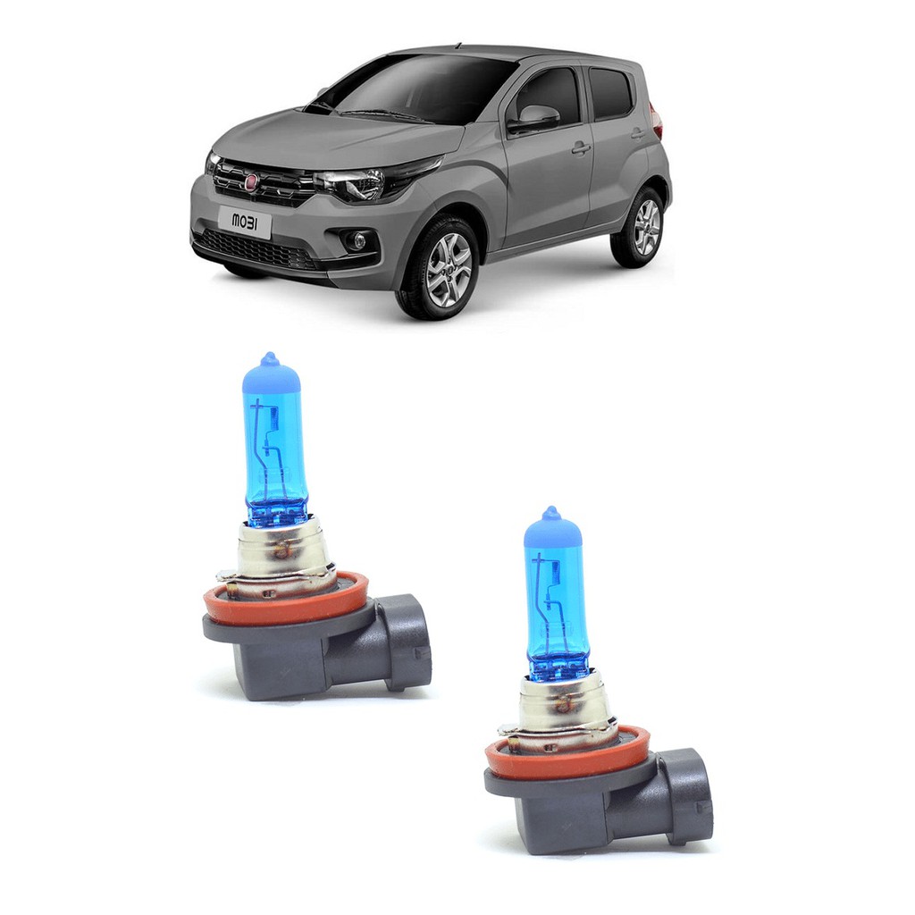 Par Lampada Super Branca Farol de Milha Fiat Mobi 2016 2017 2018 8500K H11 12v/55w