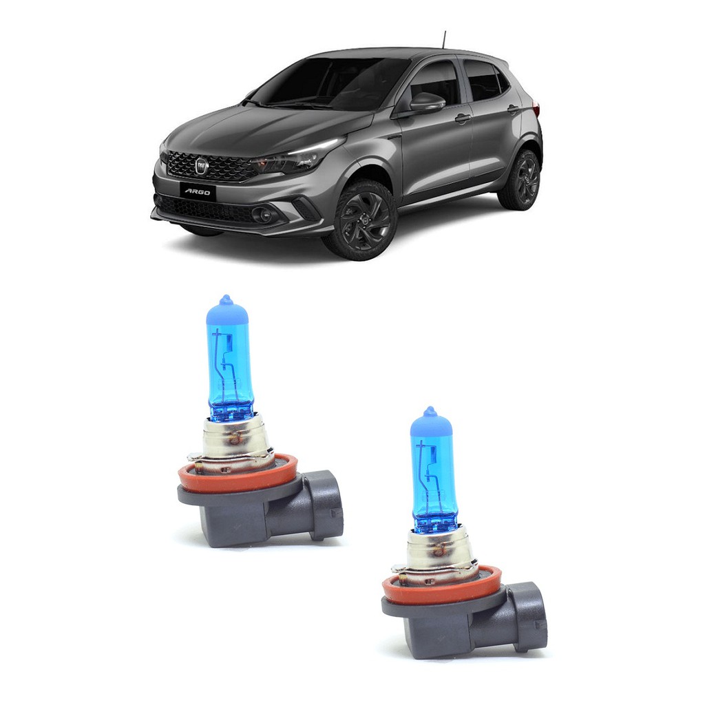 Par Lampada Super Branca Farol de Milha Fiat Argo 2016 2017 2018 2019 8500K H11 12v/55w
