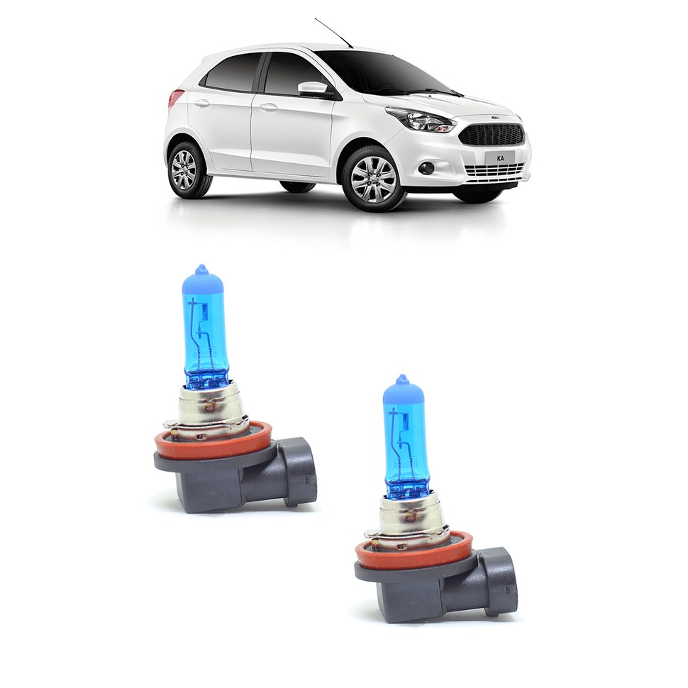 Par Lampada Super Branca Farol de Milha Ford Ka 2015 2016 2017 2018 8500K H11 12v/55w