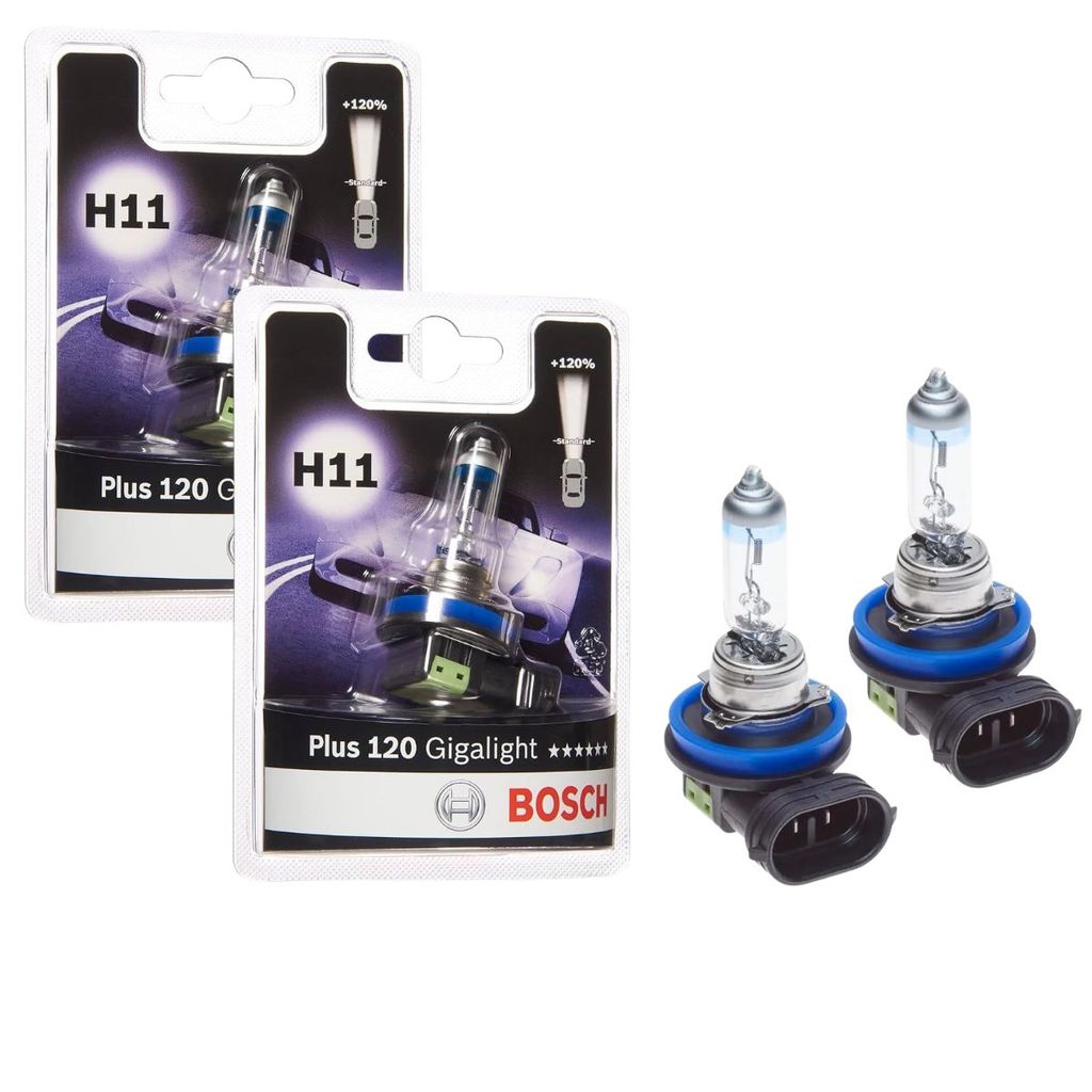 PAR LÂMPADA FAROL NEBLINA H11 55W GIGA LIGHT PLUS 120 BOSCH ORIGINAL 12V HALÓGENA 120% MAIS LUZ