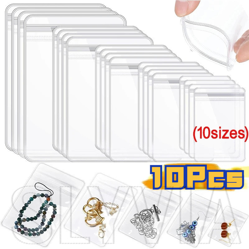 Sfsese-10Pcs Sacos De Armazenagem Transparentes-À Prova De Poeira , D'água-Mini Saco Auto-Vedante-Reutilizável , Portátil-Organizador De Jóias Antioxidantes-Anéis , Bolsas De Embalagem De Colares