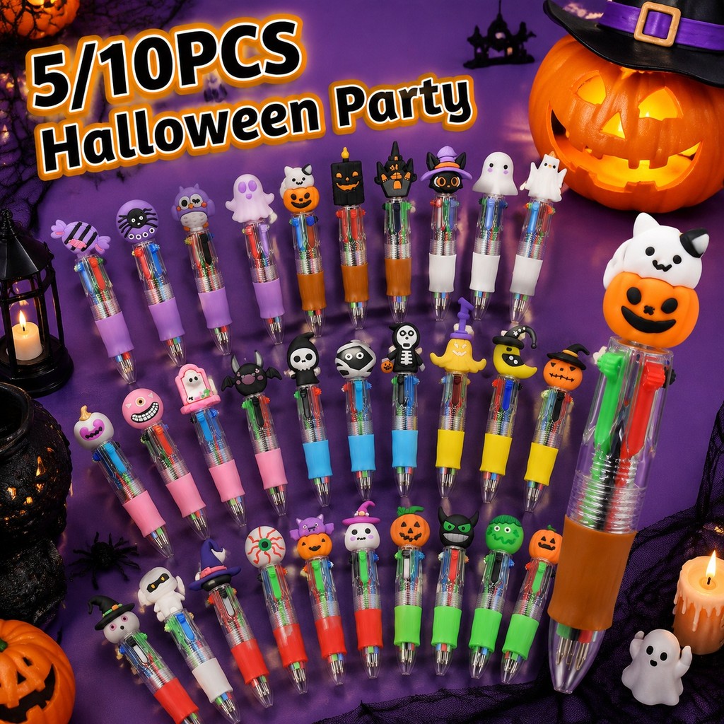 5/10PCS Mini Canetas Esferográficas De Halloween Com Toppers De Personagens Fofos