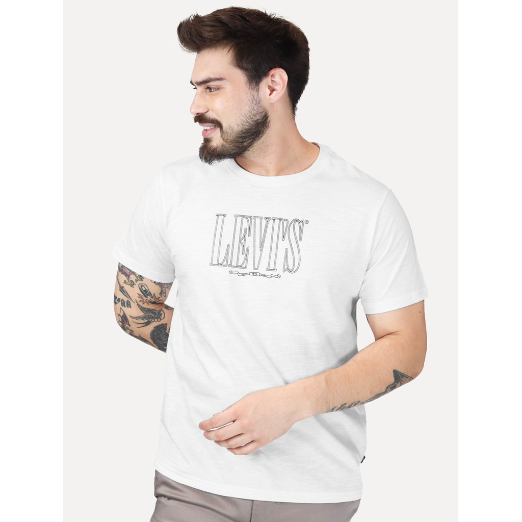 Camiseta Levis Original Masculina Rope Country Center Logo Branca Mescla