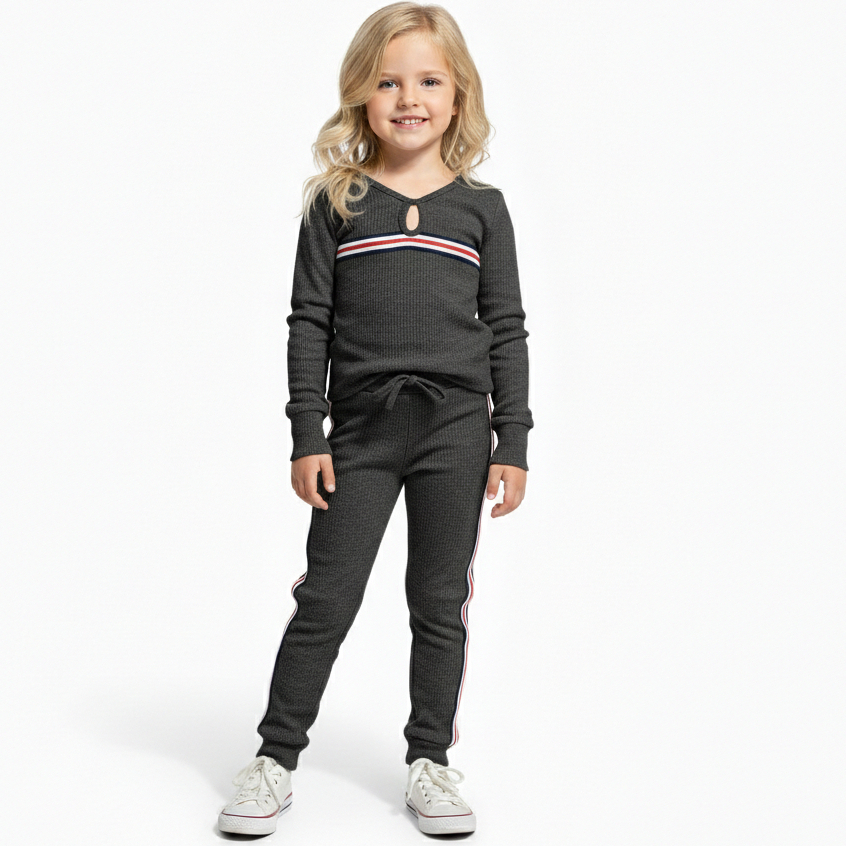 CONJUNTO Infantil Feminino Ribana Algodão blusa manga longa calça cintura alta roupa moda inverno tendencia