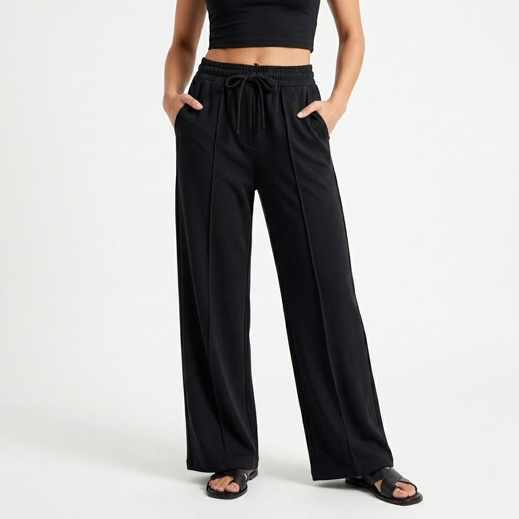 Calça Pantalona Duna Wide Leg Cintura Alta De Laço Com Bolsos Social Feminina Tendencia