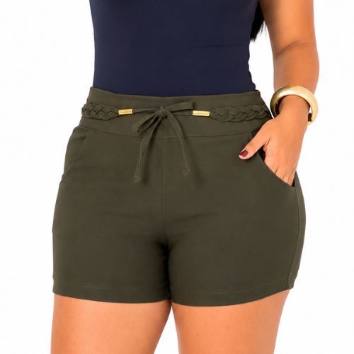 Short  Feminino Cintura Alta com Laço Tendência Verão