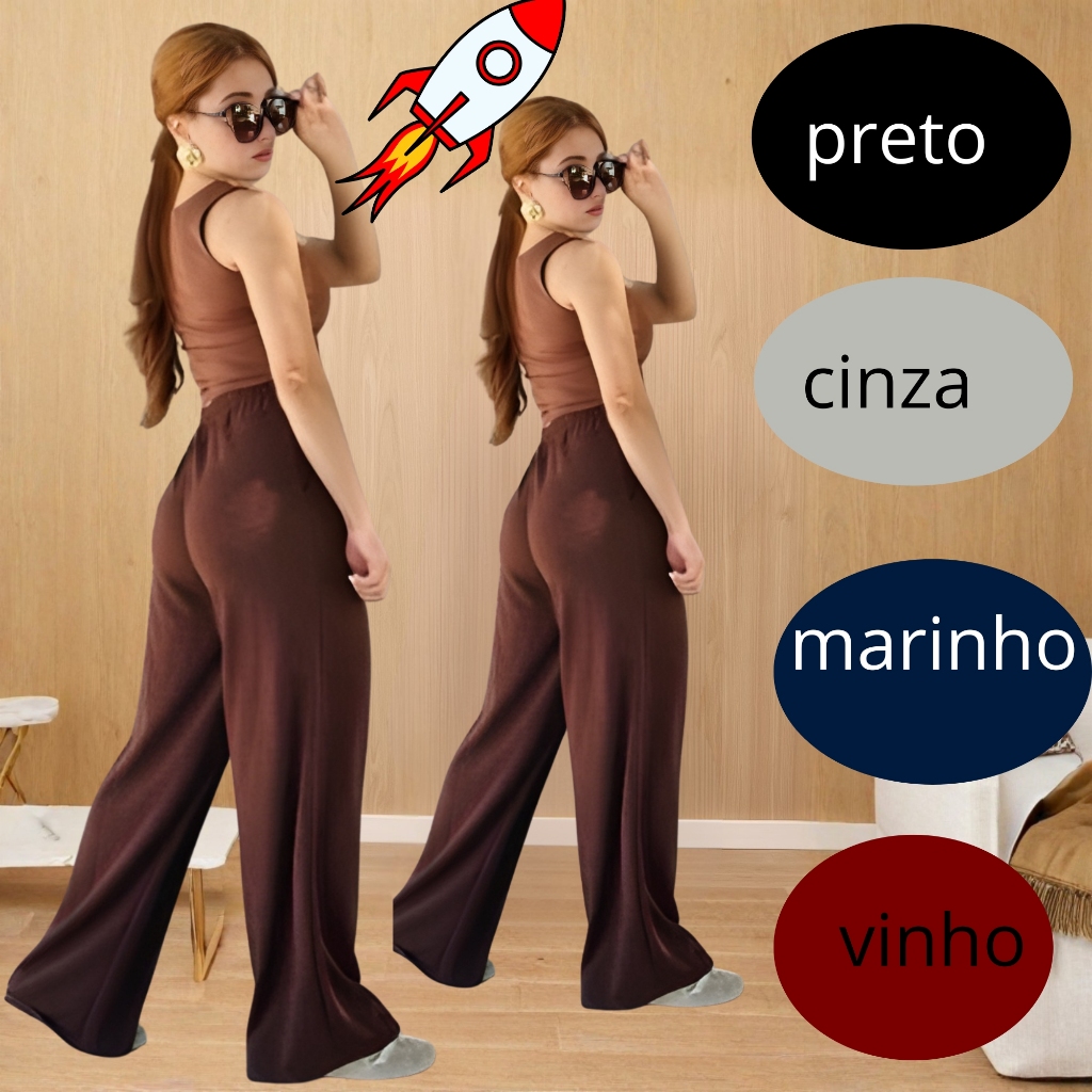 Calça Pantalona Cintura Alta com Laço e Bolsos Tendência Inverno Feminina