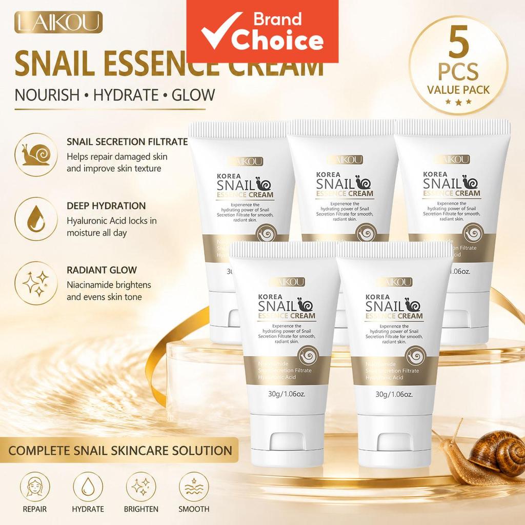 LAIKOU Conjunto de Creme Facial Snail com 5 Peças Creme Facial Clareador Antienvelhecimento Antirrugas Hidratante