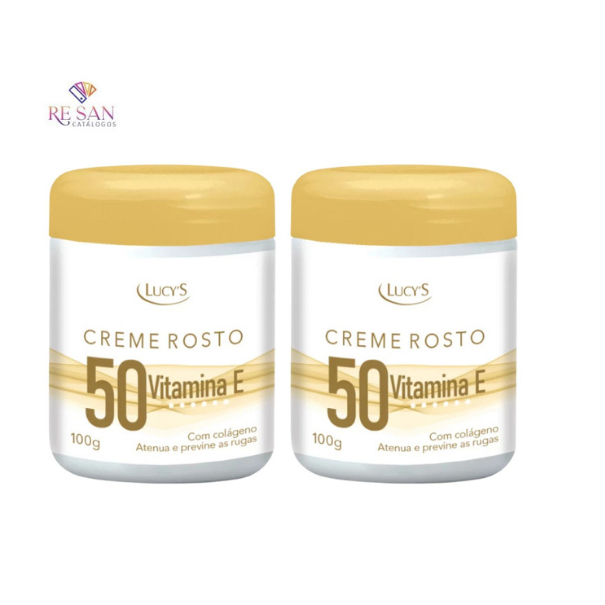 Kit 2 Creme Facial 50+ com Colágeno e Vitamina E Antirrugas e  Anti- sinais Lucy's 100gCada