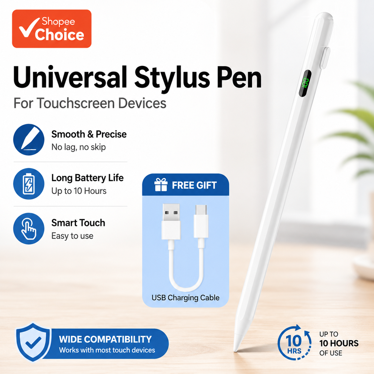 Caneta Stylus Universal Para iPad Android Tablet Smart Touch Pencil LED Indicador De Energia Escritório Comercial