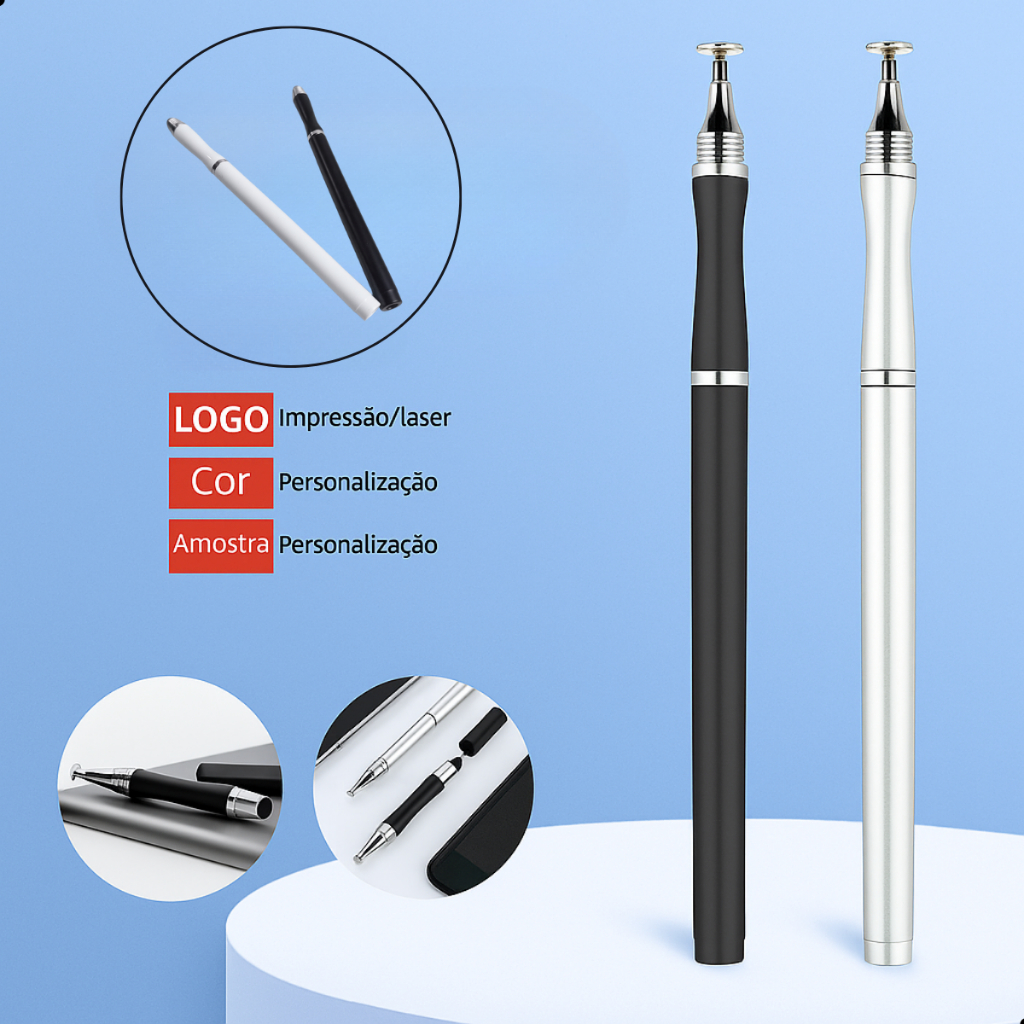 Caneta Tela Celular Tablet Smartphone Touchscreen 2x1 Stylus Universal iOS e Android