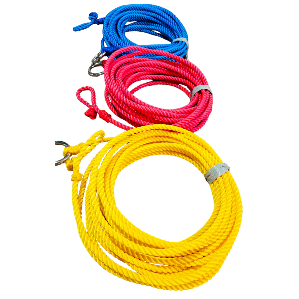KIT 03 LAÇOS AMERICANO TORCIDO 10MTS CORES 1 AMARELO 1 VERMELHO 1 AZUL PARA FAZENDA SI'TIO LIDA DE GADO LAÇAR BOI VACA