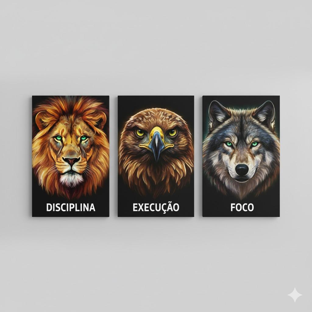 Quadro decorativo Motivacional disciplina execução foco (3 peças)