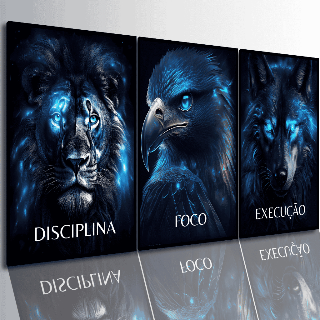 Quadros Decorativos Motivacionais Leão Águia Lobo Disciplina Foco Execução 4K