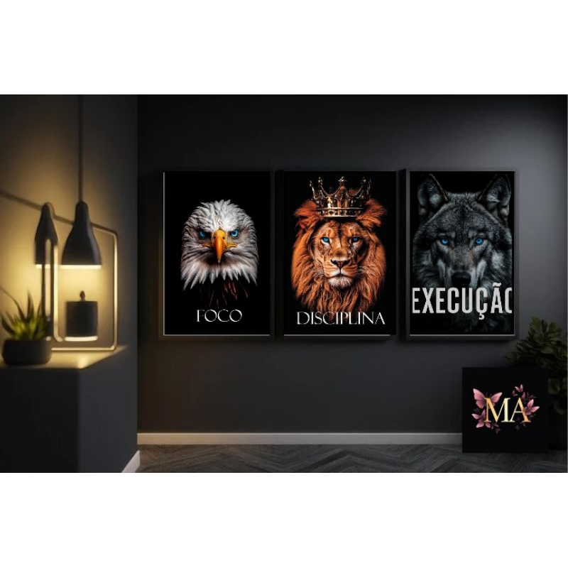 Quadros Decorativos Foco Disciplina Execução Leão Águia Lobo Para Sala Quarto Escritório Decoração