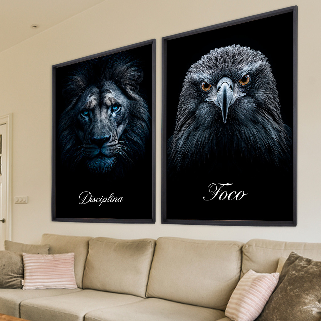 Kit 2 Quadros Decorativos Leão e Águia – Disciplina e Foco