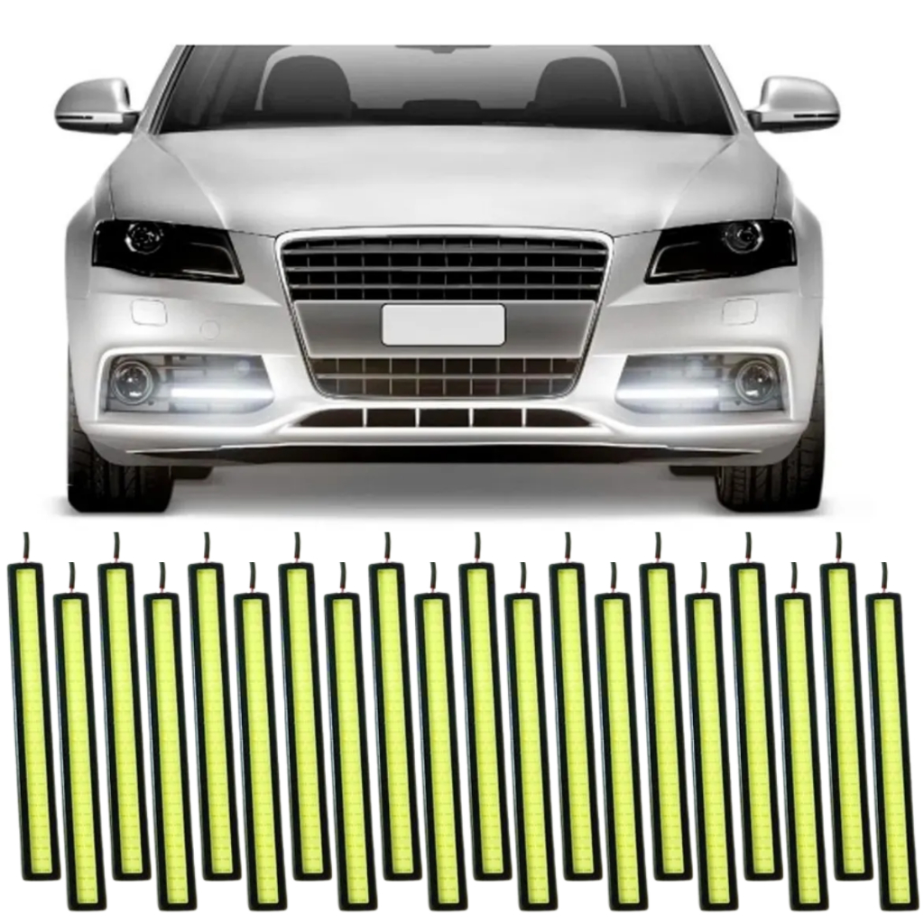 Kit 20 Barra Led Drl Farol Auxiliar 17cm Branca e Azul Claro 6500k 8000k Fita Automotivo