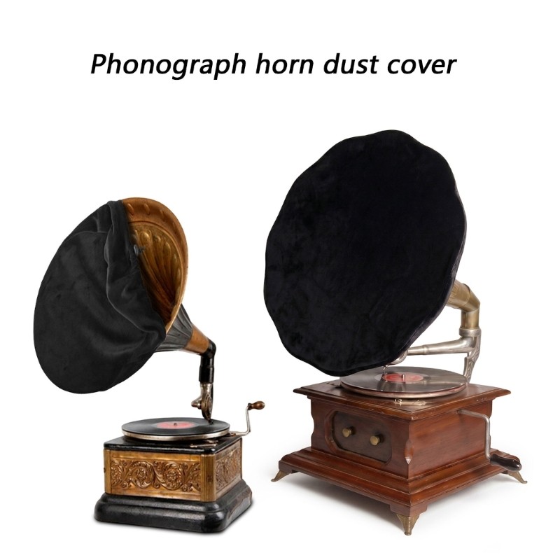 Record Player Horn Cover Tecido Macio Preto Lavável Capa Gravata Cordão Para Armazenamento E Cuidados