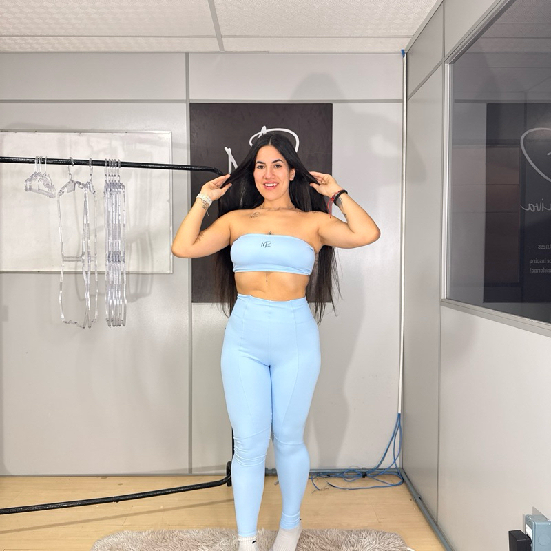MPaiva Conjunto Juliana Top Faixa + Leg Blackout Fitness Academia Corset Poliamida