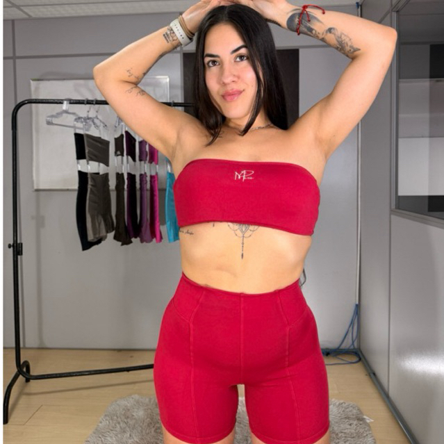 Roupa Academia Juliet Top Faixa + Short Corset Blackout Poliamida MPaiva Poliamida