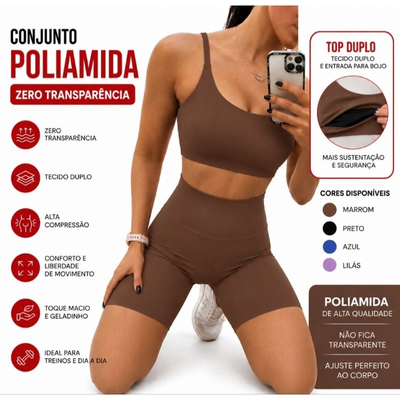 Conjunto Feminino Poliamida Blackout Zero Transparência Top e Short Cintura Alta Academia, Casual | Toque macio