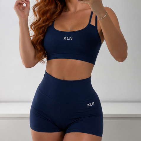 Conjunto Academia Feminino Básico Top Alcinha  Short Cós Alto C\ Bolso Blackout KLN