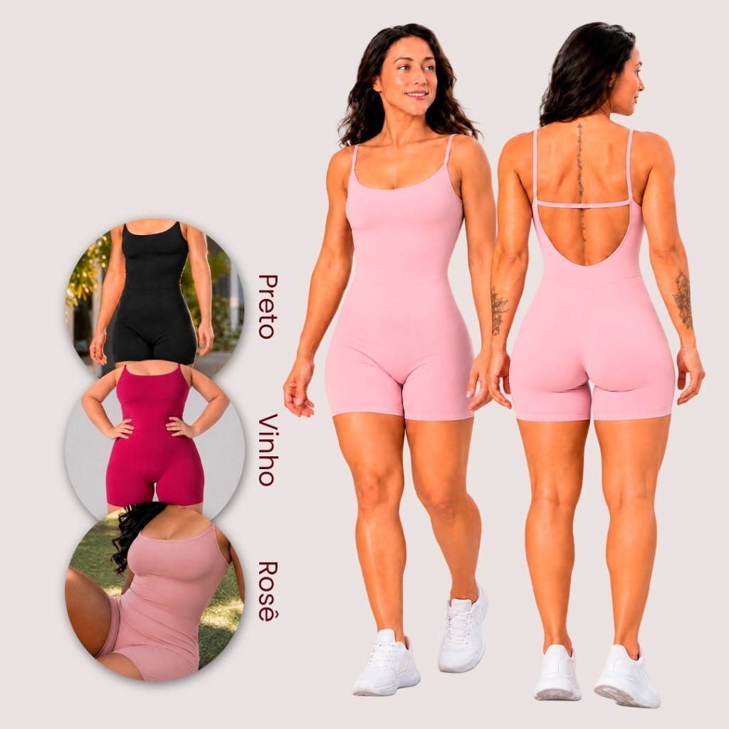 Macaquinho Alça Fina Slim Academia Poliamida Proteção UV Macaquinho Alcinha Fitness Liso Tecido Blackout Feminino