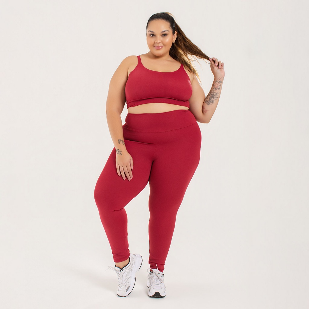 Conjunto Academia Feminino Plus size Poliamida Blackout Legging Cós alto Top reforçado
