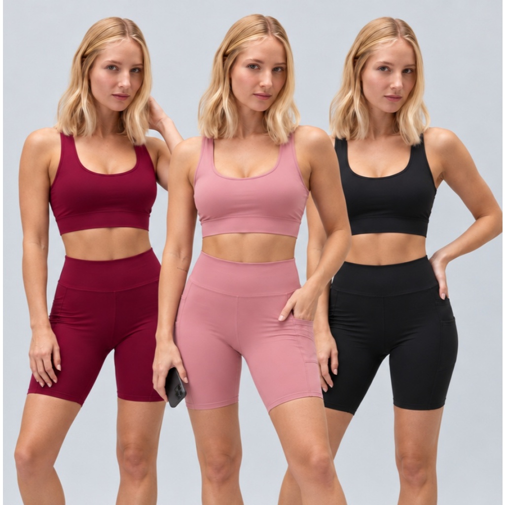 Conjunto Fitness Academia Poliamida Top e Short Zero Transparência Blackout Proteção UV Liso Treino