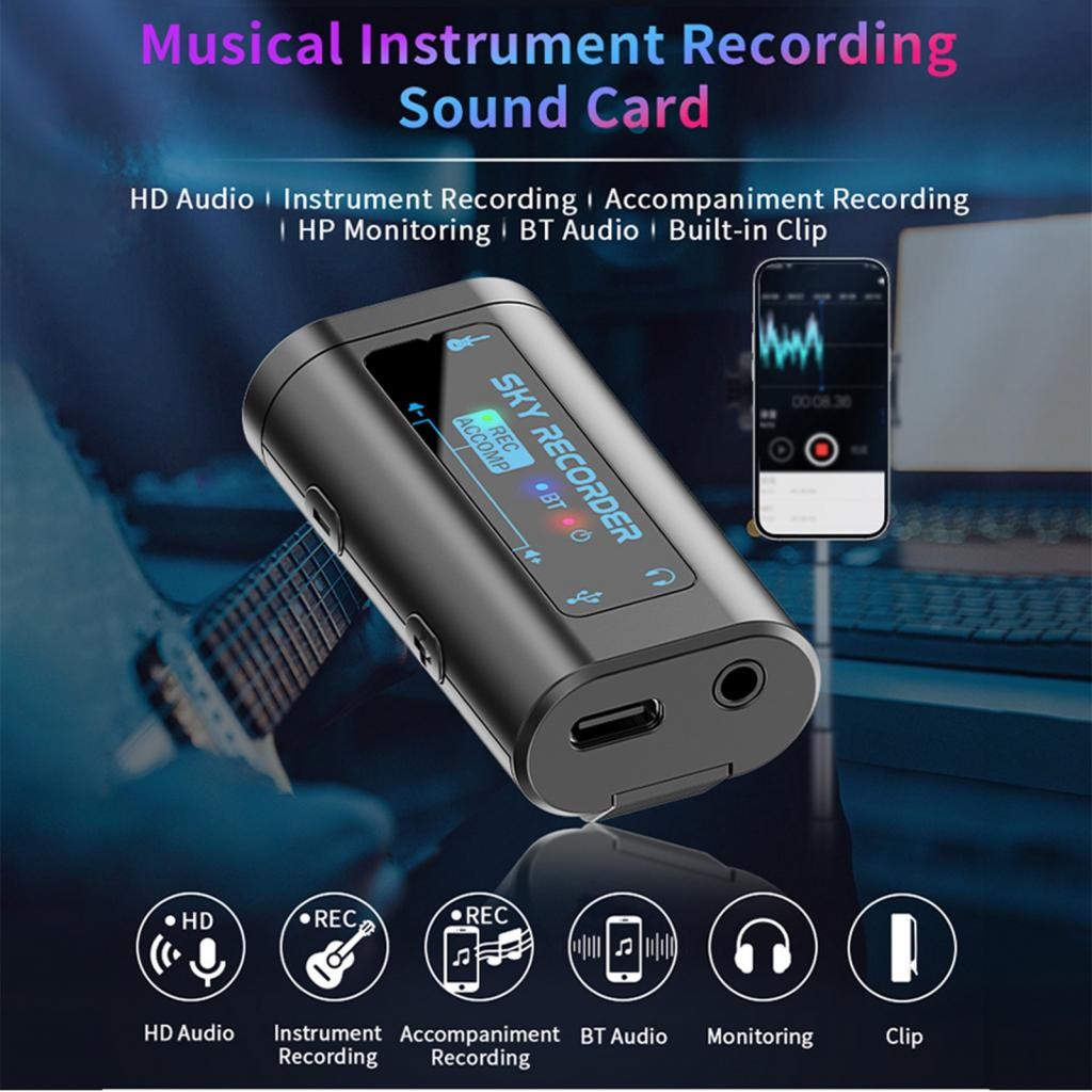 Type-C Power Audio Interface Portable Mini Recording Sound Card BT Accompaniment Lightweight
