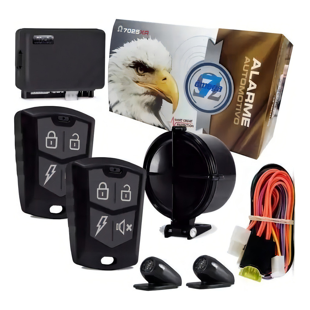Alarme Carro Automotivo Lookout Omega 7 7025XR 12V 2 Controles Ultrassom Auto Lock Pânico Sirene