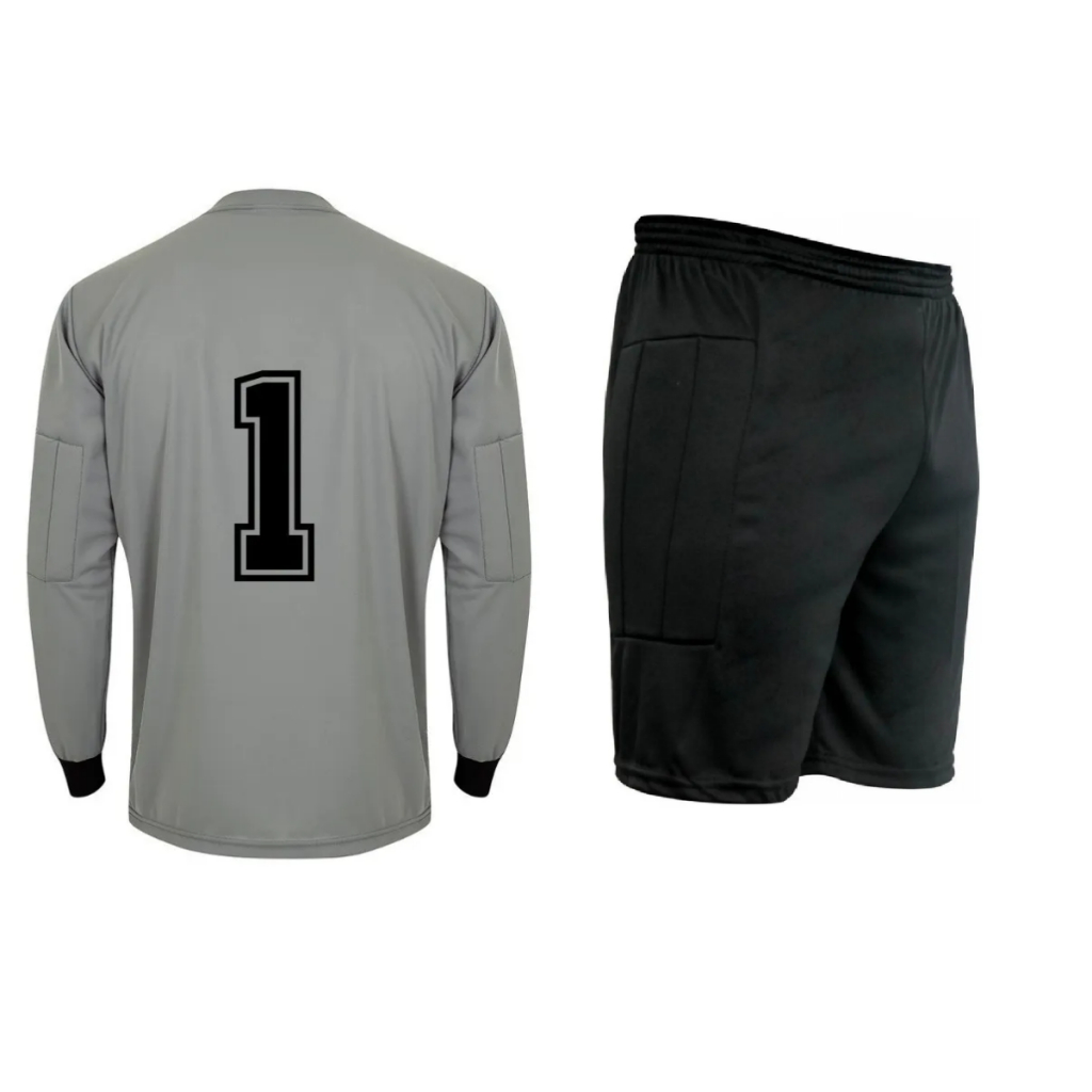 kit camisa e bermuda goleiro longa proteção adulto society futsal campo blusa camiseta short calção