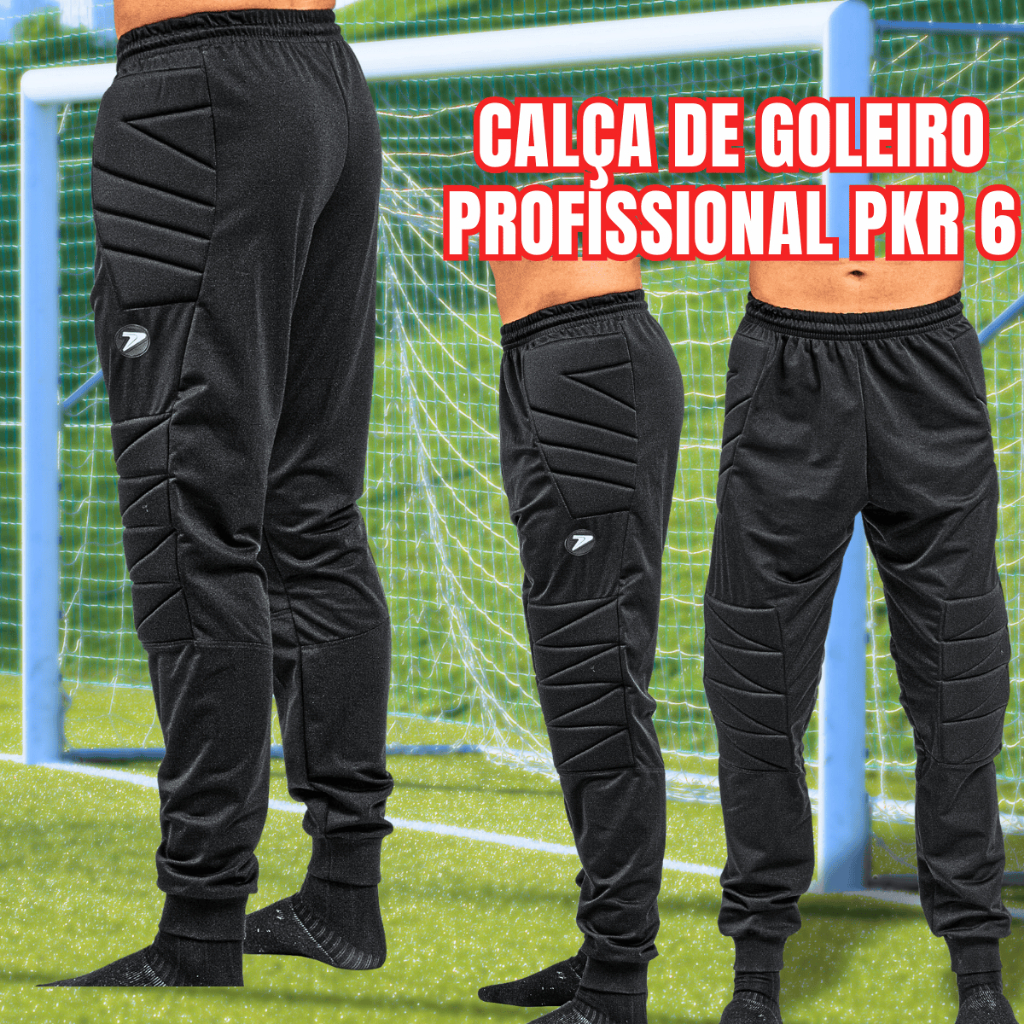 Calça Futsal Goleiro Profissional Poker Calção Futebol Campo Revestimento Acolchoado Espumas Laterais Resistente