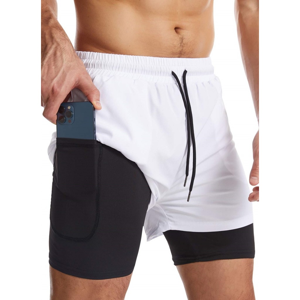 Novos Homens Dupla Camada Correndo Shorts Pista E Campo Secagem Rápida Respirável Fitness Maratona Treinamento Calças De