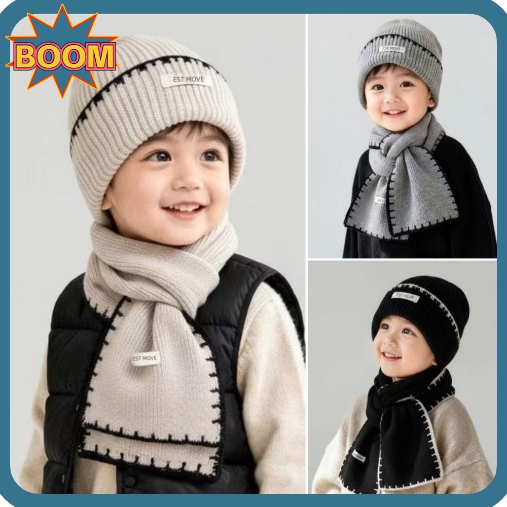 Cachecol De Gorro De Malha BOOM , Conjunto De Infantil Com Textura Canelada , Macio De Pelúcia Quente Para Bebê