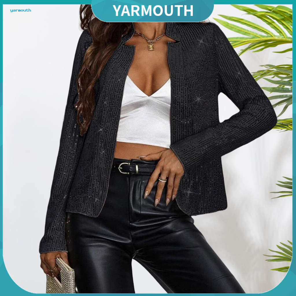 Women Sequined Jacket Women’s Sequin Cardigan Coat Stand Collar Slim Fit Long Sleeve Short for Club Party Prom Commuti