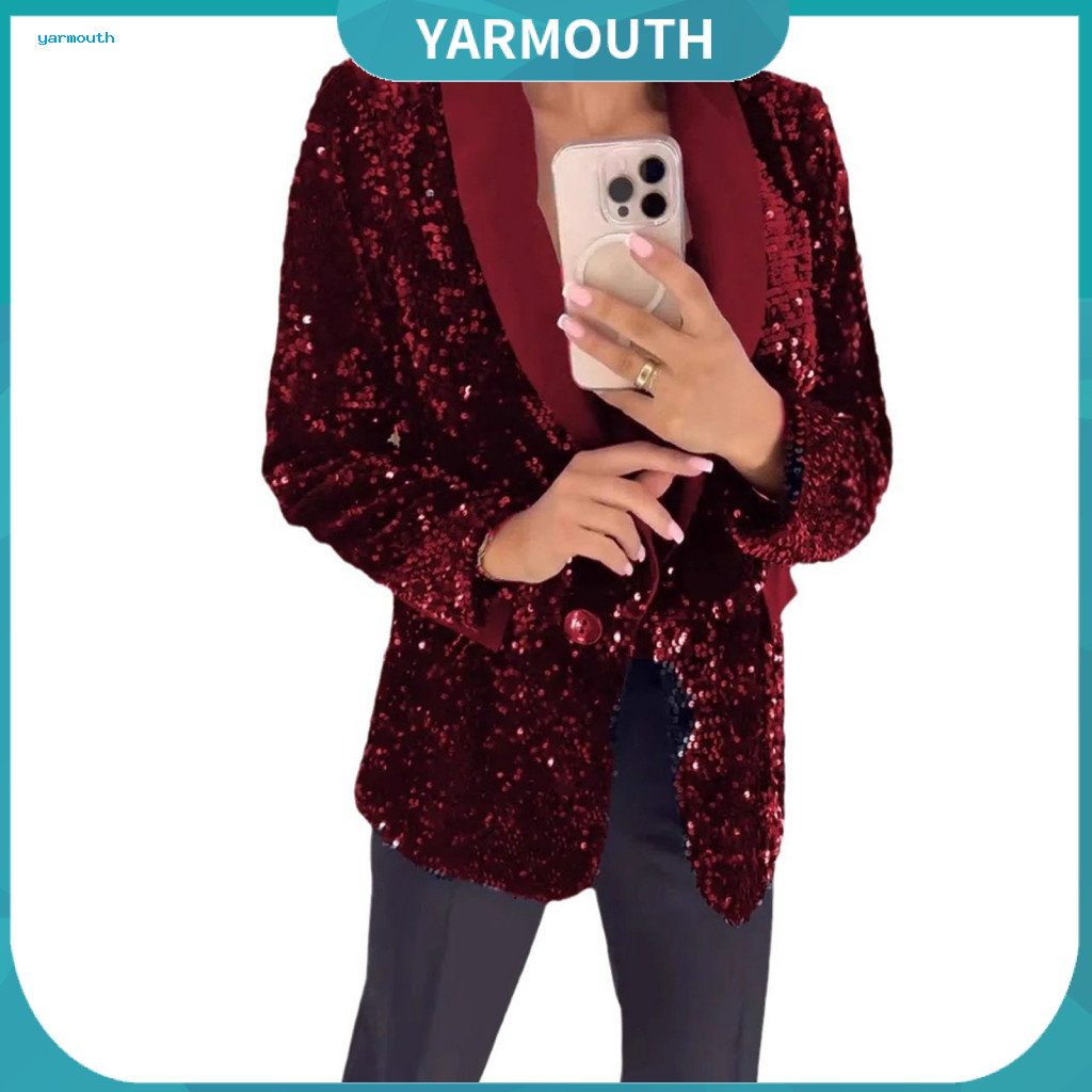 Sequin Suit Coat Lapel Jacket Women’s Glitter Long Sleeve Blazer Button Front Autumn Winter Business Party Stylish Str