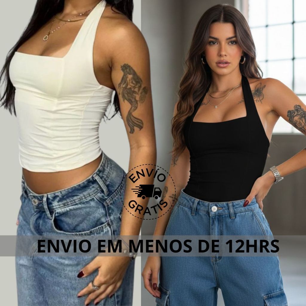 Blusa Feminina Gringa HALTER Cropped Decote Frent Única Costas Nua Verão lançamento modinha carnaval