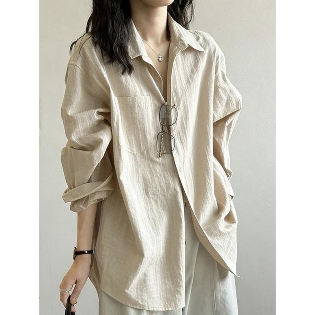 Old Money Style Tencel Linen Shirt for Women, Summer Inner Top, Casual Loose Sun-Protective Cardigan Jacket Shirt