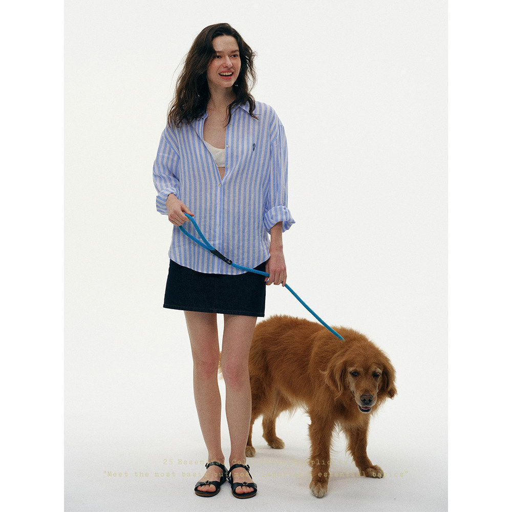 100Linen striped shirt in old money style, embroidered casual sun-protective long-sleeve shirt, loose-fitting jacket for