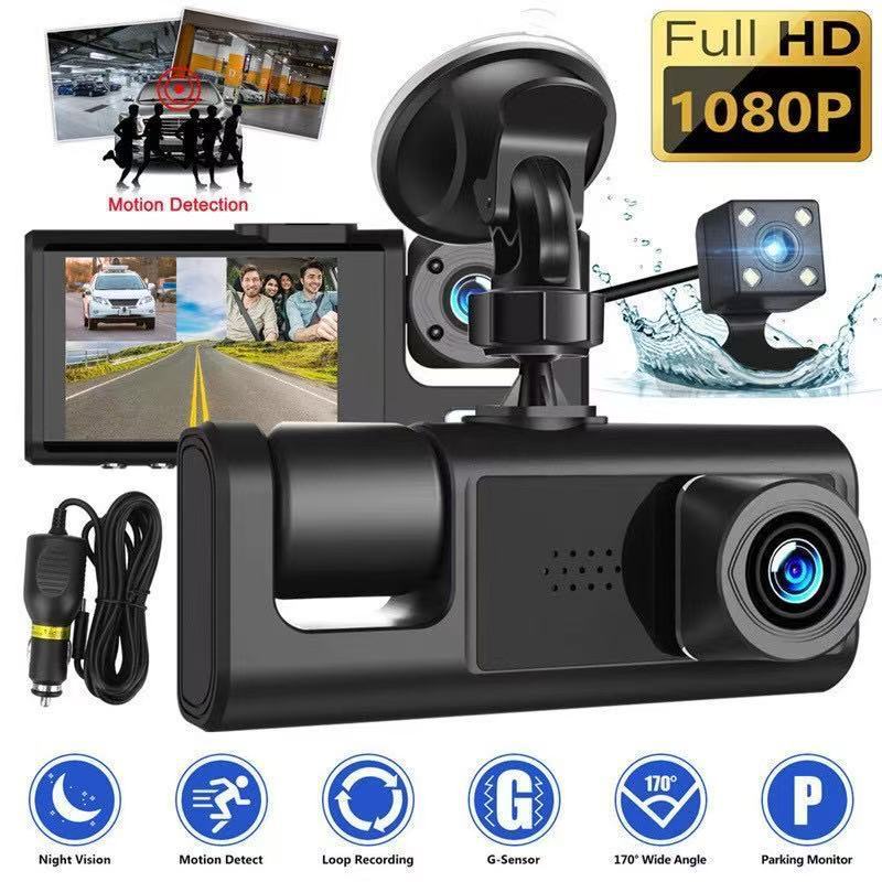 Câmera Traço De 3 Lentes Com WiFi , Gravador De Carro De Vídeo 1080P , Dupla Para Plug and Play Visão Noturna DVR Veícul