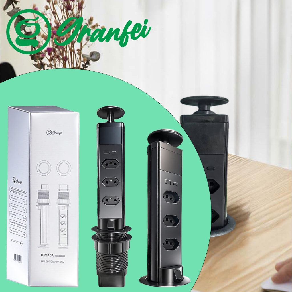 Torre energia telescópica cozinha villa duplex suprimento alta capacidade, tomada BR USB eletrônicos rápido