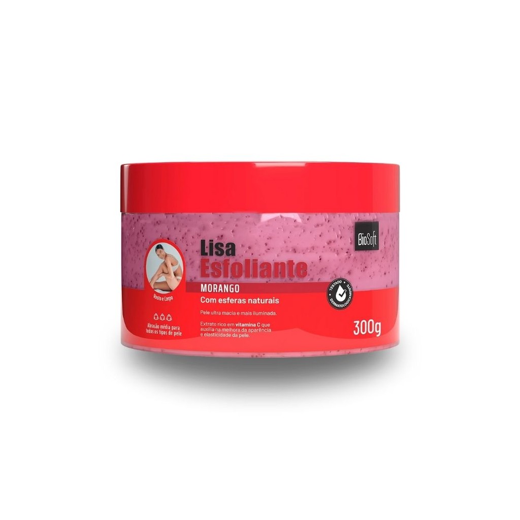 Esfoliante Corporal Morango Bio Soft Lisa 300g Com Esferas Naturais