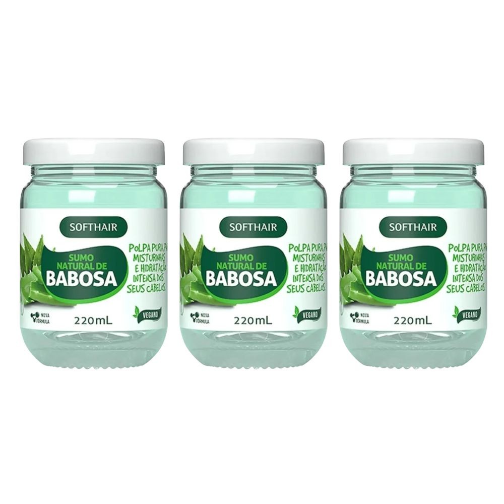 Kit 3 Babosa para o Cabelo Hidratação Sumo Natural Polpa Anti Queda 220ml Soft Hair