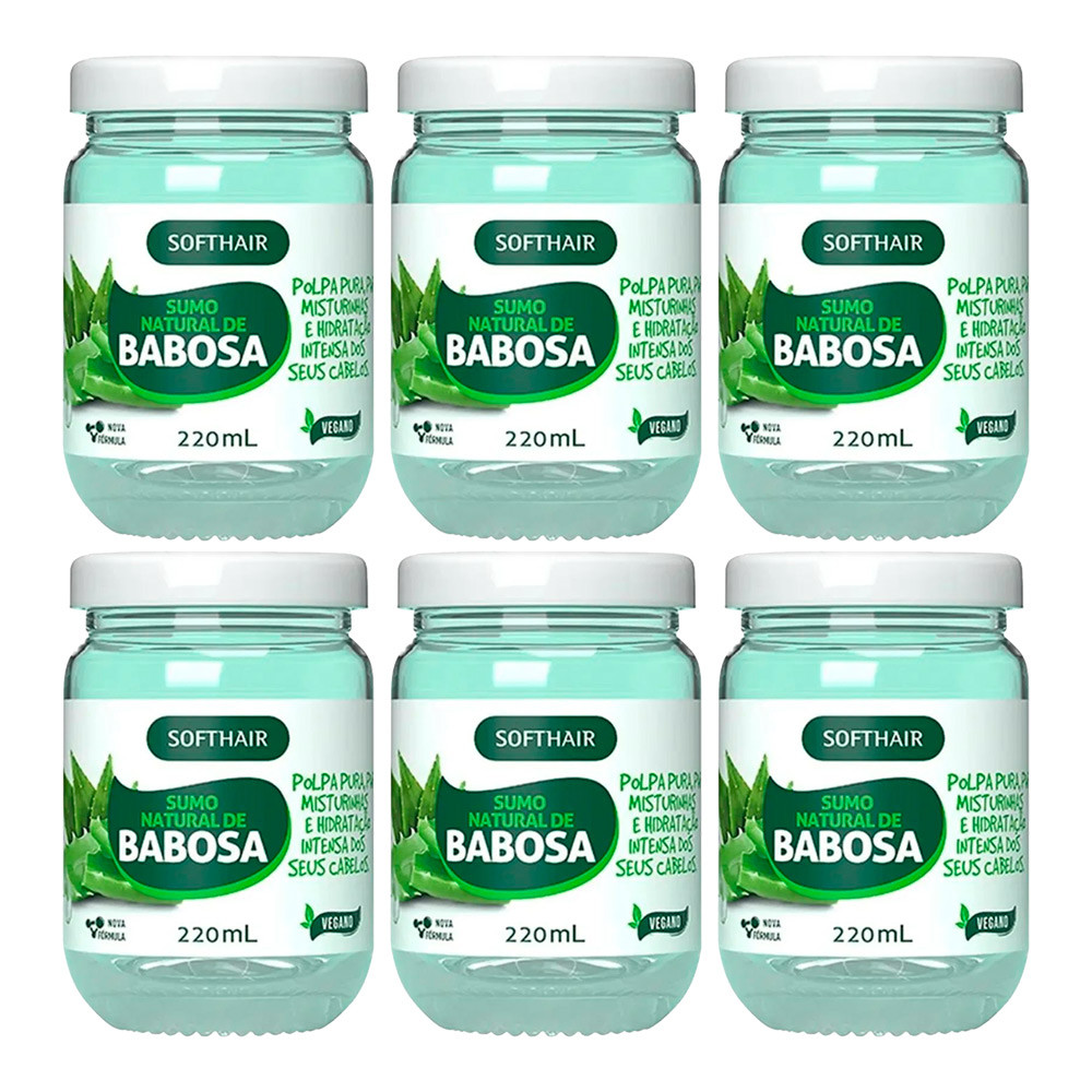 Kit 6 Babosa para o Cabelo Hidratação Sumo Natural Polpa Anti Queda 220ml Soft Hair